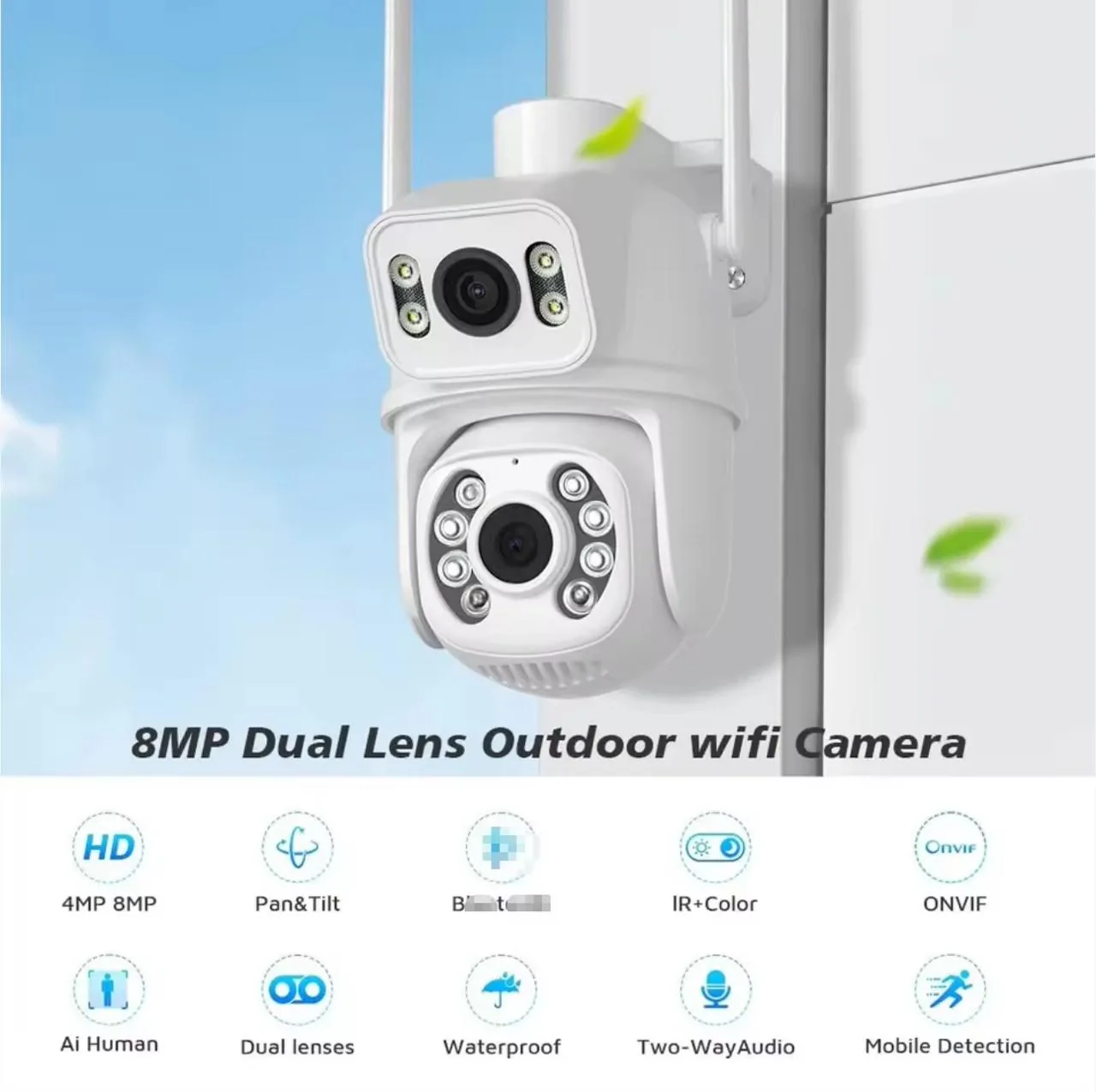 Câmera de Vigilância WiFi Dual Lens 8MP Exterior