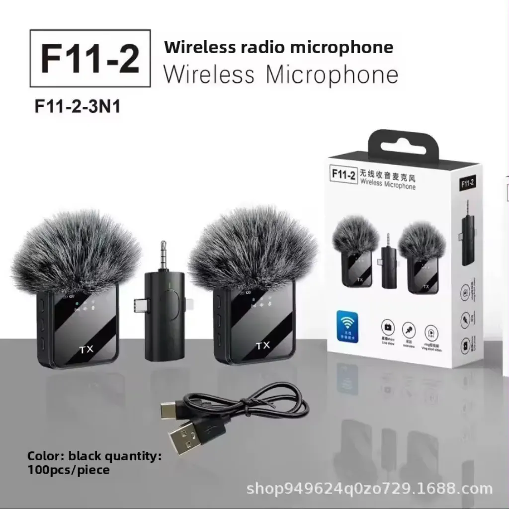 Microfone F11 Wireless — Gravação HD com 2 Transmissores